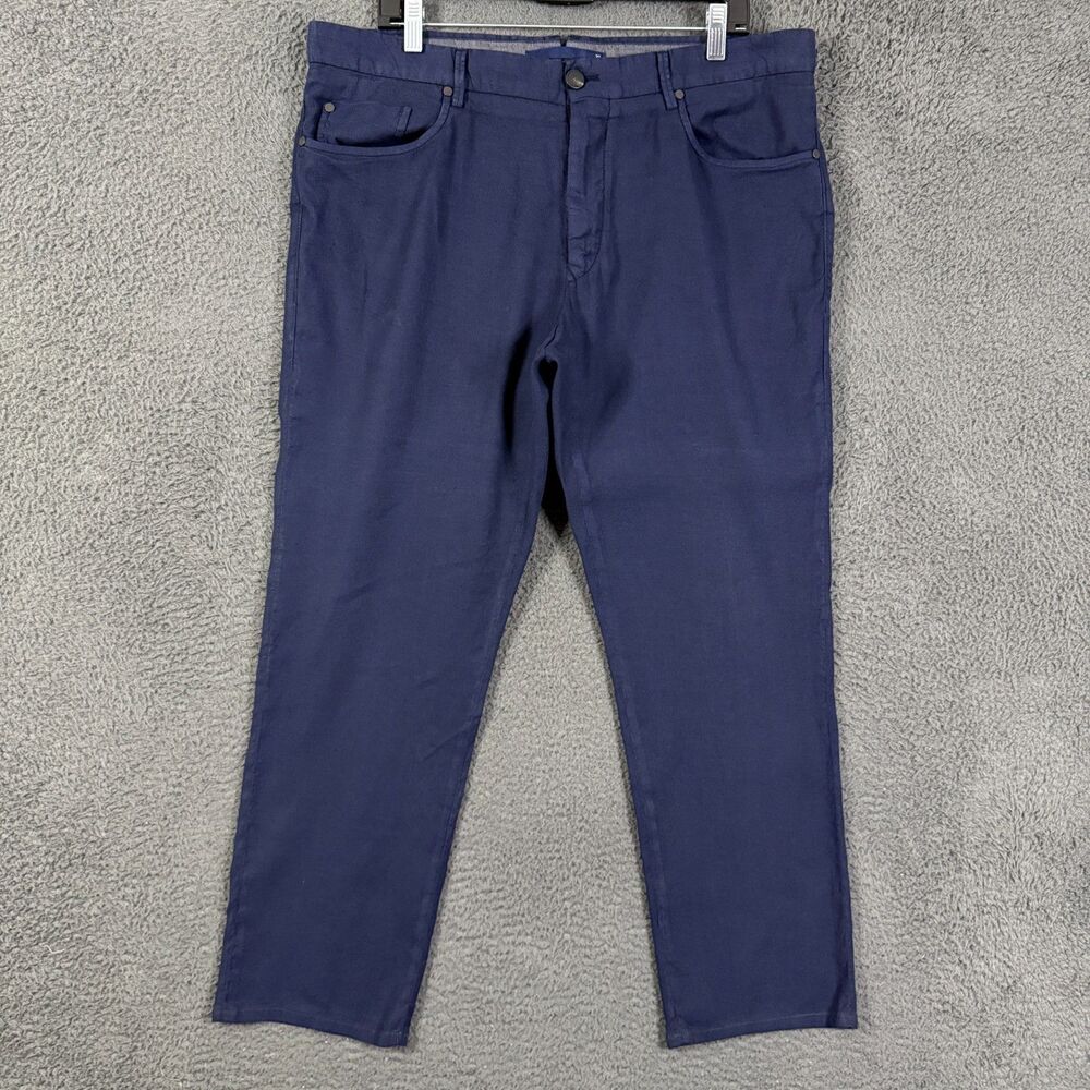 Incotex Pants Mens 38x28 Blue Slim Fit Linen Blend Chinos 5 Pocket Lightweight